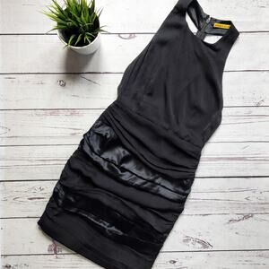 ALICE + OLIVIA Jessica T-Back Black Short Silk Dress LBD Size 8
